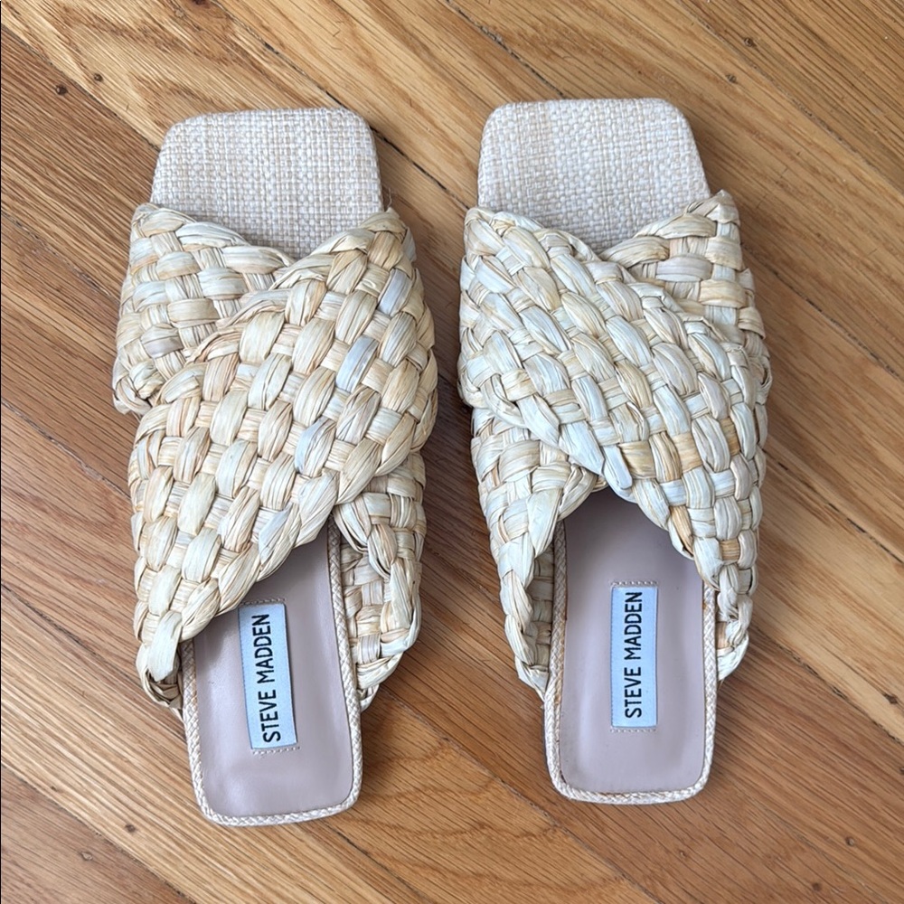 Steve Madden Tan Woven Slide Sandals